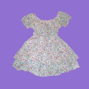 floral cap sleeve babydoll milkmaid dress with ruffly skirt size medium